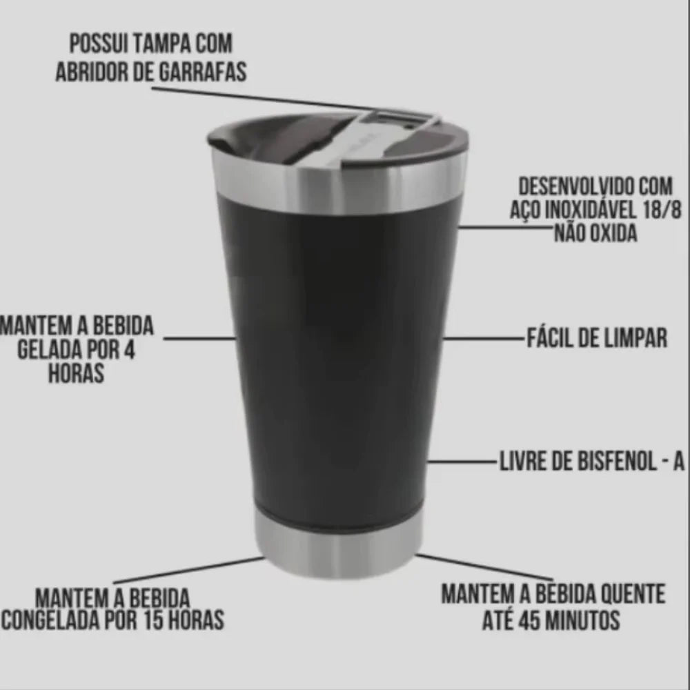 473ml Thermal Cup with Lid and Opener-Ideal for Hot or Cold Drinks