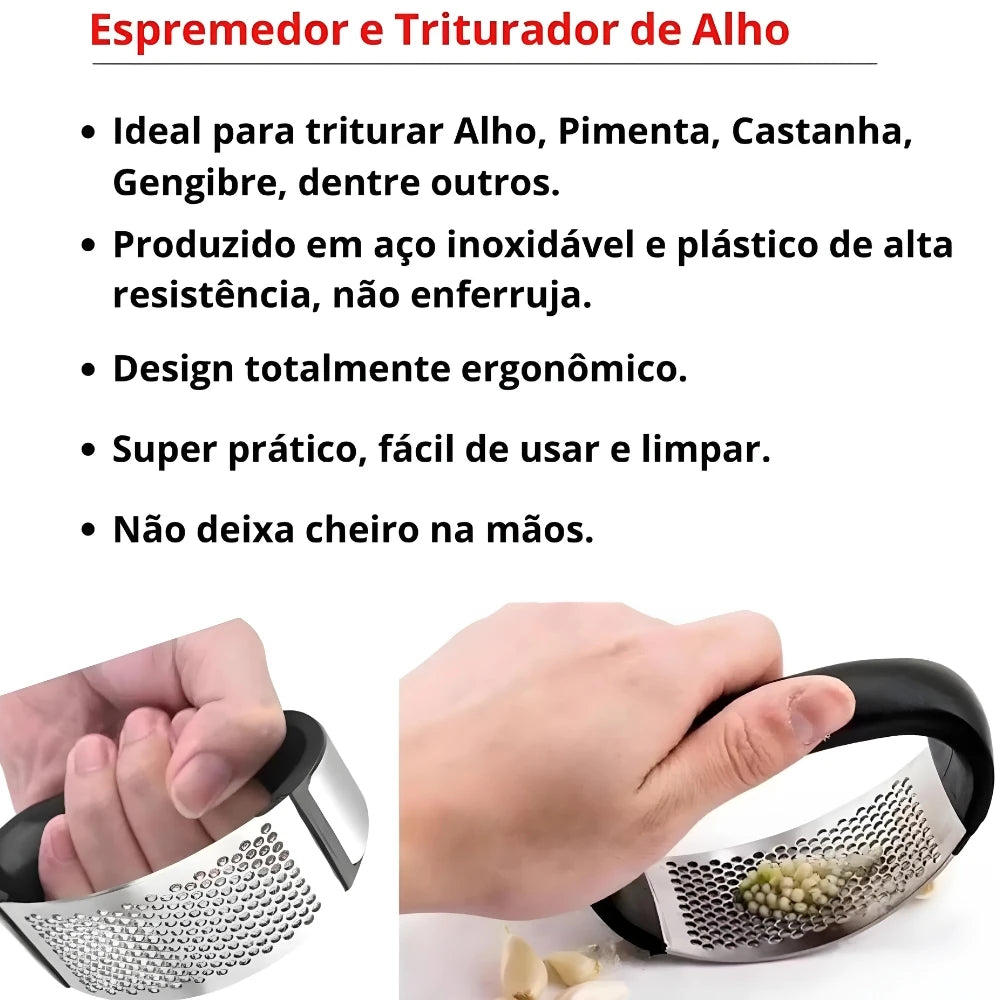 Kit com 3 Espremedores de Alho em Aço Inoxidável