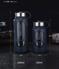 Portable Water Bottle Glass 520/650/1000ml Large Capacity Cup Fitness Outdoor Sports Leak-proof Bike Climbing Camping