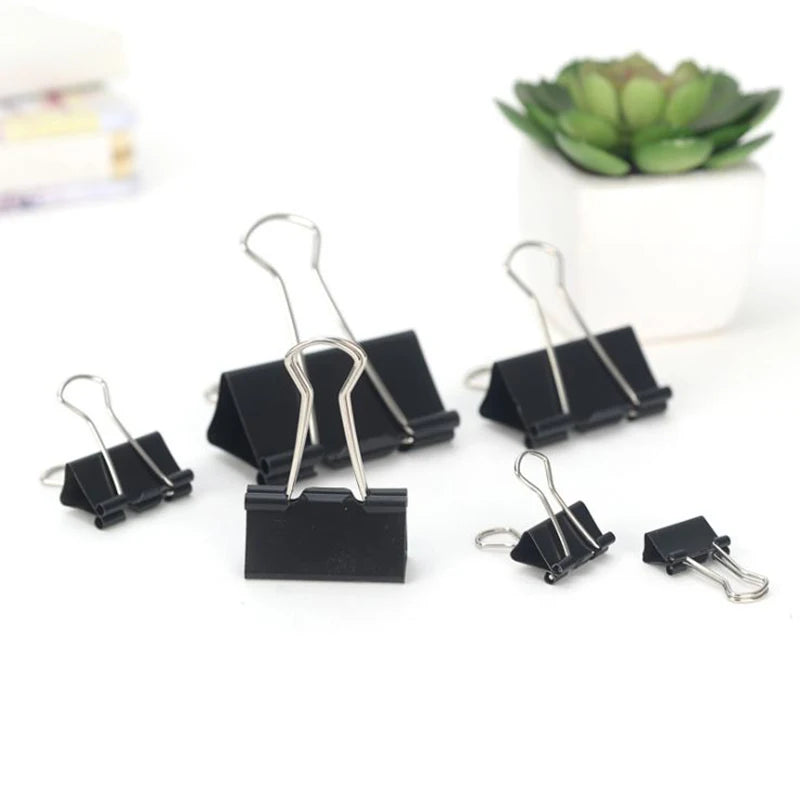 Kit com 10 Prendedores de Papel Metálicos Pretos