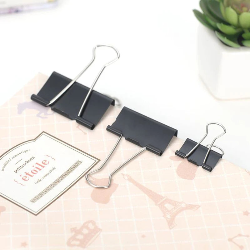 Kit com 10 Prendedores de Papel Metálicos Pretos