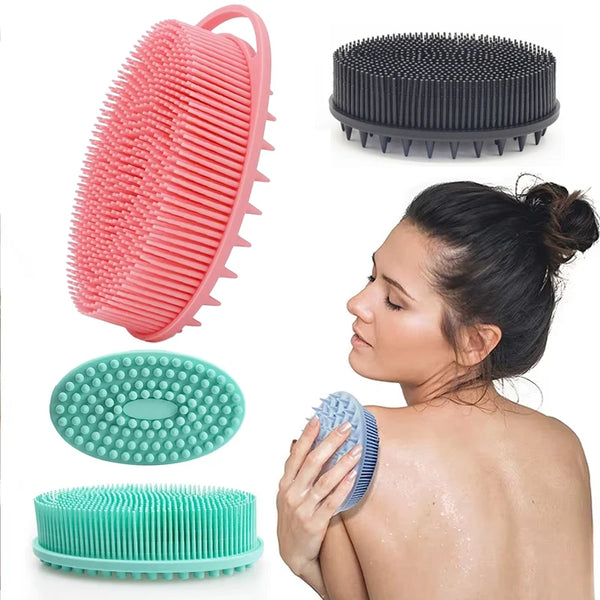 Exfoliating Sponge Dead Body Scrubber Skin Head Washing Brush Comb Silicone Bristle Bath Brush Scalp Massager Bath Tool Hygienic