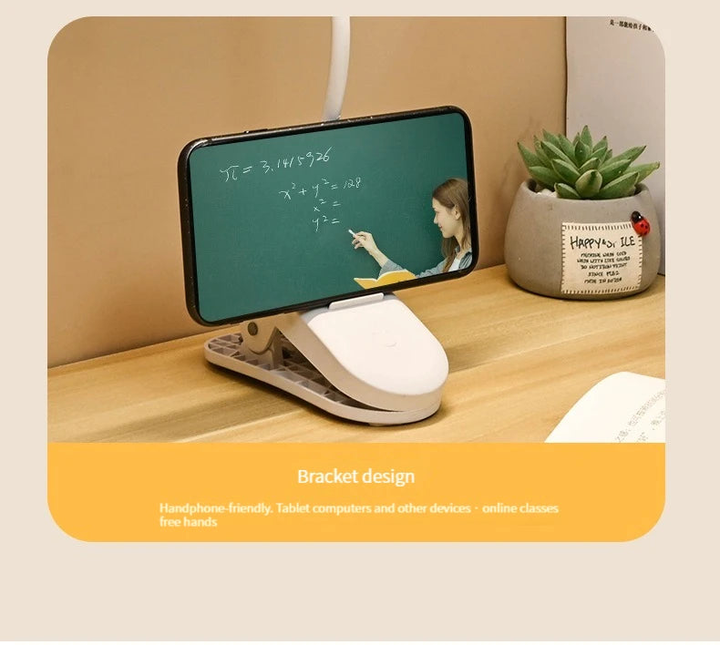 LED Clip-On Desk Lamp With Eye Care,360° Flexible,USB Rechargeable & Plug-in Dimmable LED Night Desk Lamp for Bedroom Study Read