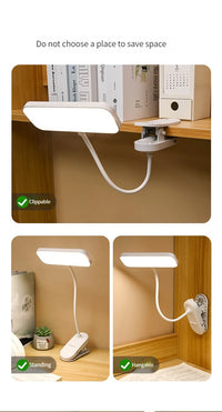 LED Clip-On Desk Lamp With Eye Care,360° Flexible,USB Rechargeable & Plug-in Dimmable LED Night Desk Lamp for Bedroom Study Read