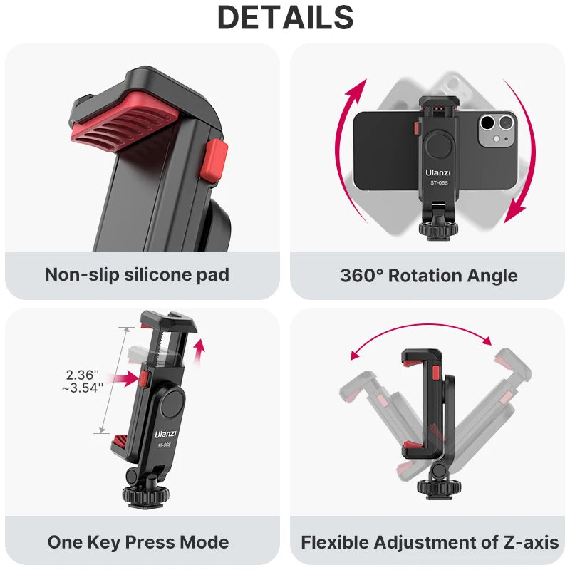 Ulanzi ST-06S Vertical Shooting Phone Mount Holder DSLR Camera Monitor Mount Tripod Mount Clamp for Smartphone Video Vlog