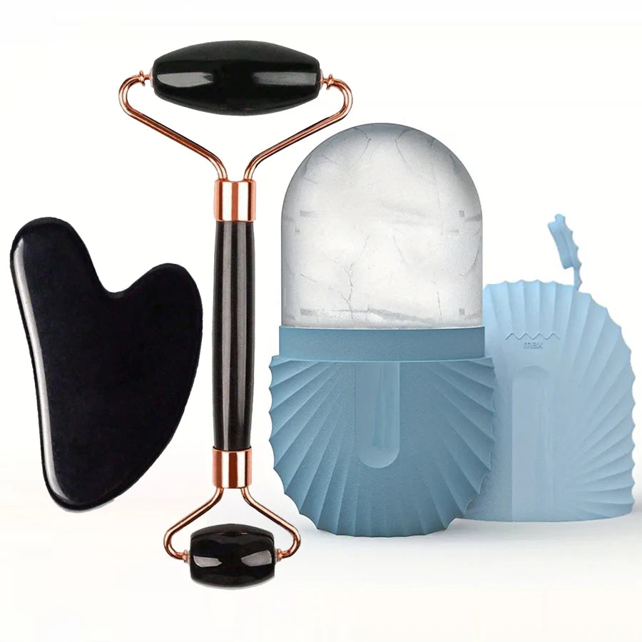 Kit Rolo de Gelo e Gua Sha para Skincare