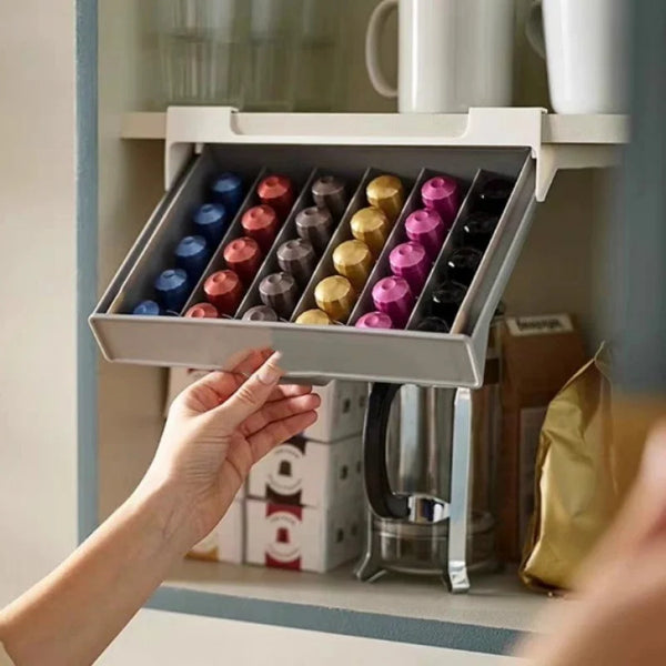 Capsule Coffee Tea Bag Storage Rack, Small Drawer Organizer Box, No Drilling Required, Space-Saving Storage Box