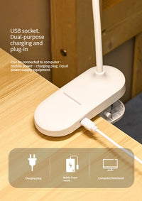 LED Clip-On Desk Lamp With Eye Care,360° Flexible,USB Rechargeable & Plug-in Dimmable LED Night Desk Lamp for Bedroom Study Read