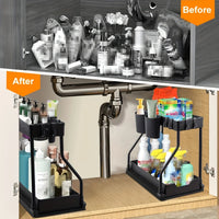 Space Saving 2 Tier Under Sink Organizer Pull Out Durable Storage Box For Kitchen Bathroom Large Capacity Drawer Organizer