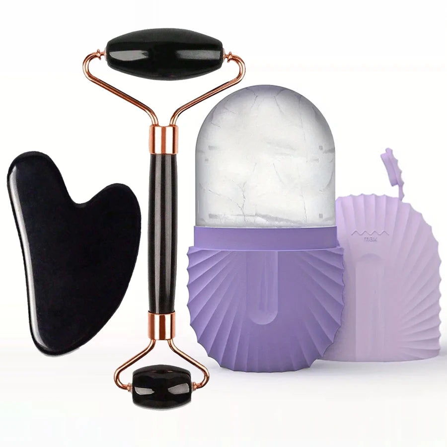 Kit Rolo de Gelo e Gua Sha para Skincare