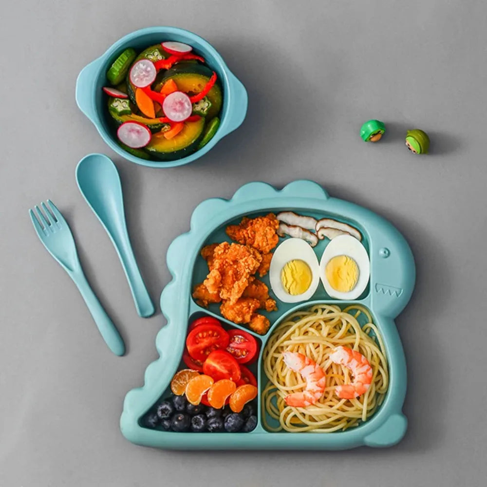 Kit de Alimentação Infantil Dinossauro com Prato, Tigela e Talheres