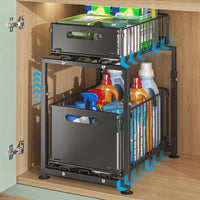 Under Sink Organizer 2 Tier Height Adjustable Cabinet Storage Metal Kitchen Organizer Multi-purpose Organizers for Cupboard
