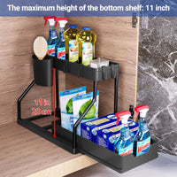 Space Saving 2 Tier Under Sink Organizer Pull Out Durable Storage Box For Kitchen Bathroom Large Capacity Drawer Organizer