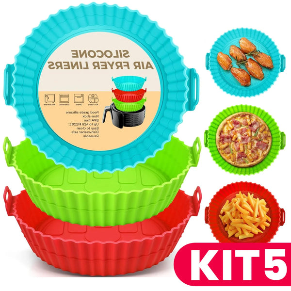 Kit com 5 Formas de Silicone Reutilizáveis para Air Fryer