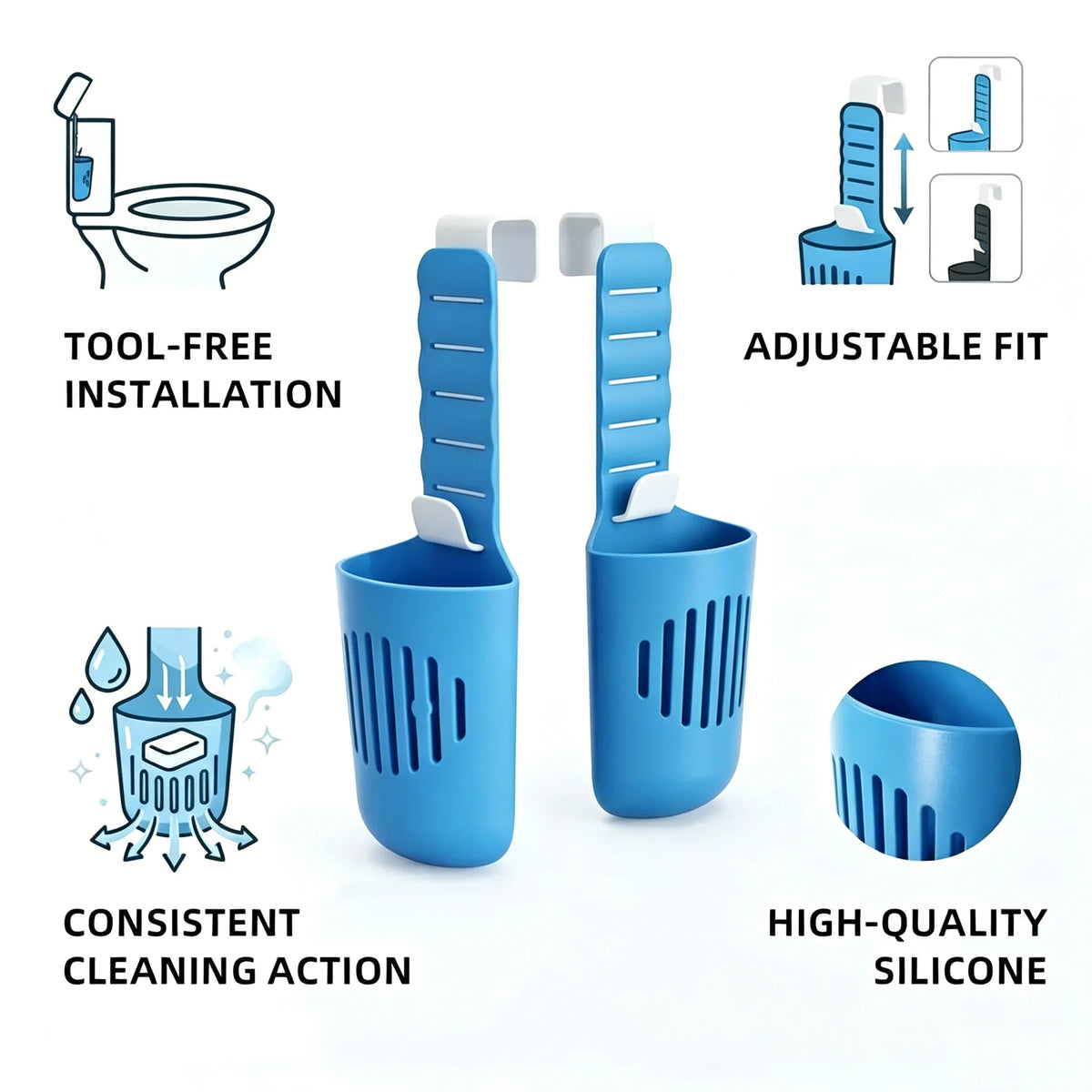 1/2PCS Silicone Toilet Tank Tablet Holder Versatile Toilet Bowl Hanging Cleaner and Deodorizer Hanger