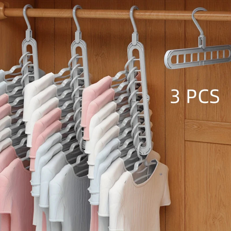 Kit com 3 Cabides Dobráveis Organizadores de Roupas com 9 Ganchos