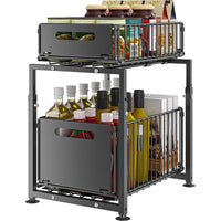 Under Sink Organizer 2 Tier Height Adjustable Cabinet Storage Metal Kitchen Organizer Multi-purpose Organizers for Cupboard