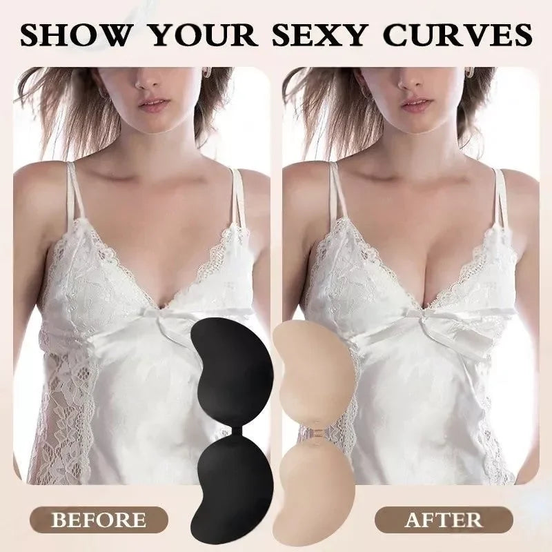 Reusable Women's Strapless Invisible Push up Sticker Bra With Nipple Covers for Backless Dresses