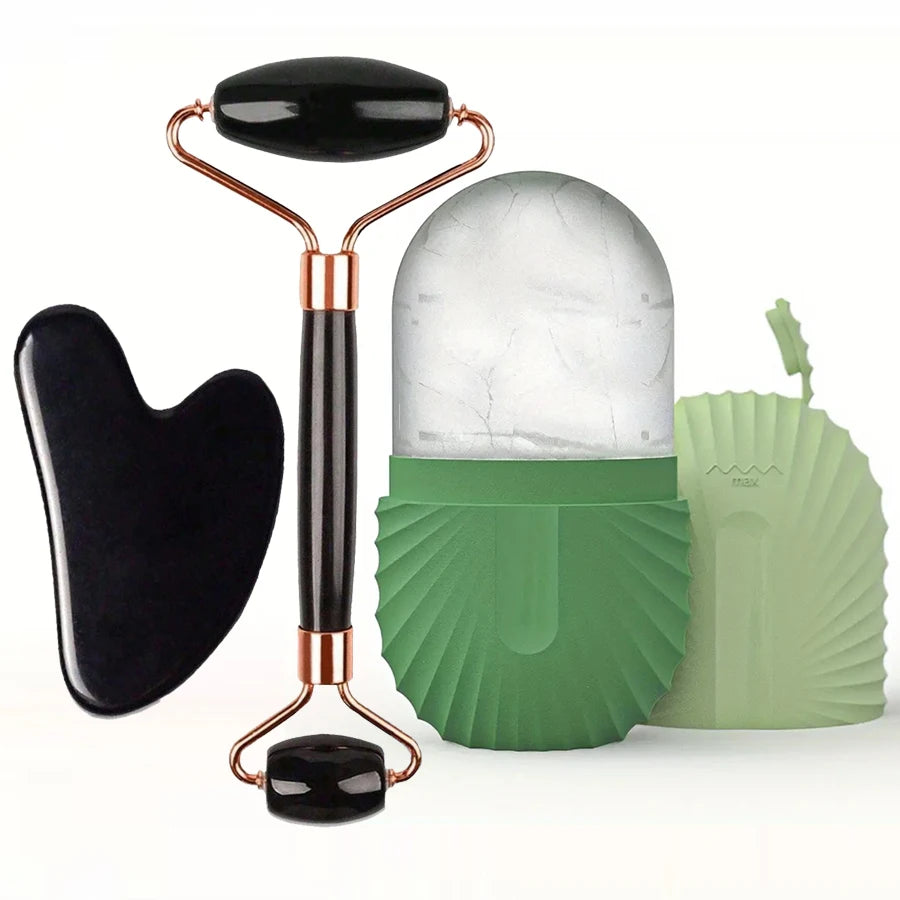 Kit Rolo de Gelo e Gua Sha para Skincare