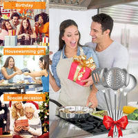 5Pcs Kitchen Cooking Utensils Set Stainless Steel Spoons Spatula Set with Ergonomic Handle Heavy-Duty Washable Spoons Utensils