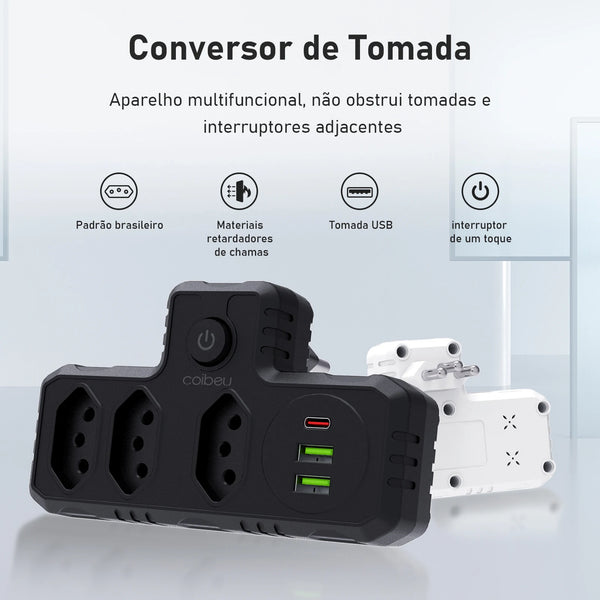 Extensão Elétrica com Tomadas e Portas USB