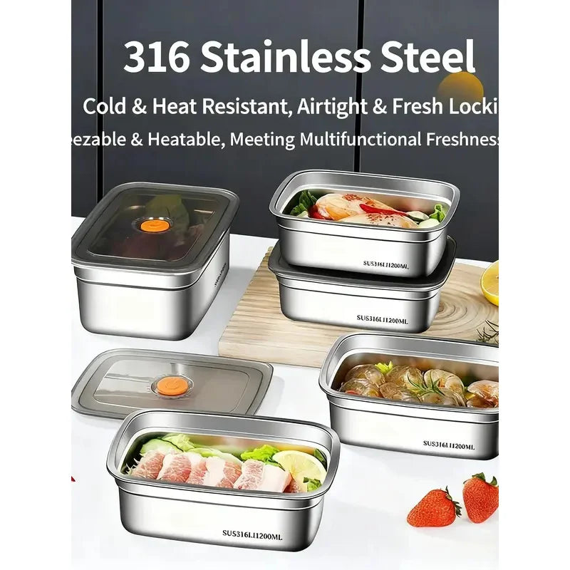 Large Capacity Stainless Steel Leak Proof Sealed Bento Box Microwave Safe for Camping Fridge Freezer Food Storage