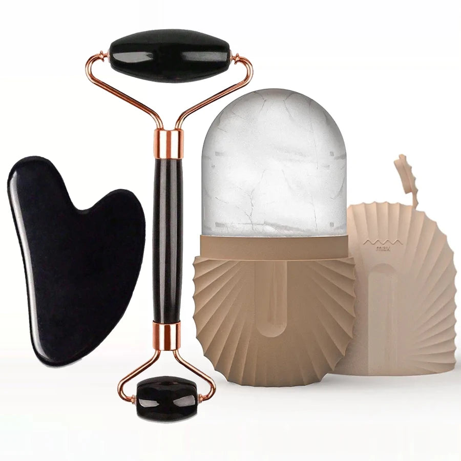 Kit Rolo de Gelo e Gua Sha para Skincare