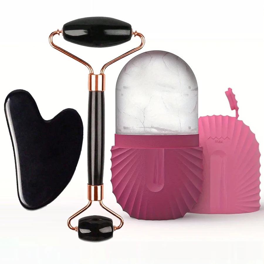 Kit Rolo de Gelo e Gua Sha para Skincare