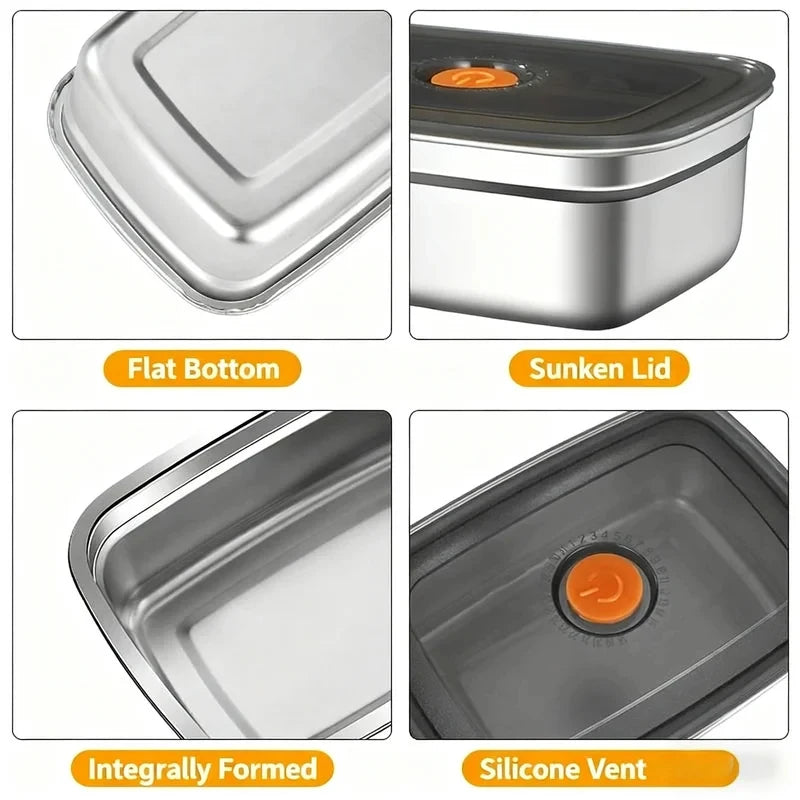 Large Capacity Stainless Steel Leak Proof Sealed Bento Box Microwave Safe for Camping Fridge Freezer Food Storage