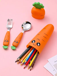 Kit de Talheres Infantil Cenoura com Garfo e Colher