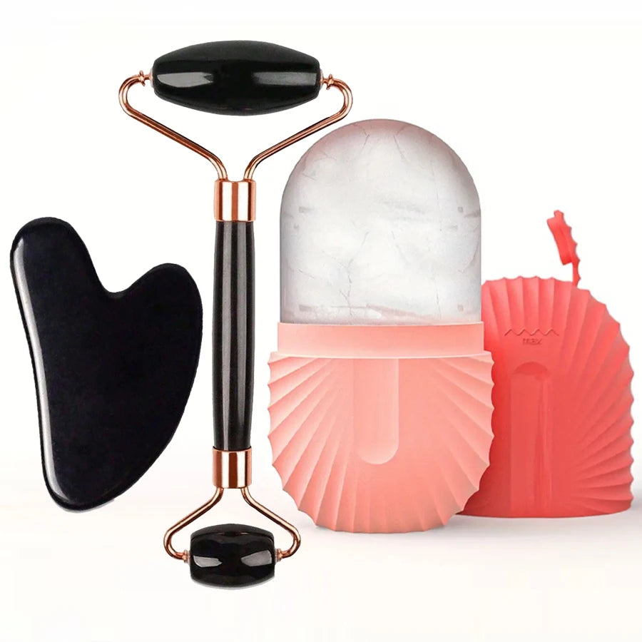 Kit Rolo de Gelo e Gua Sha para Skincare