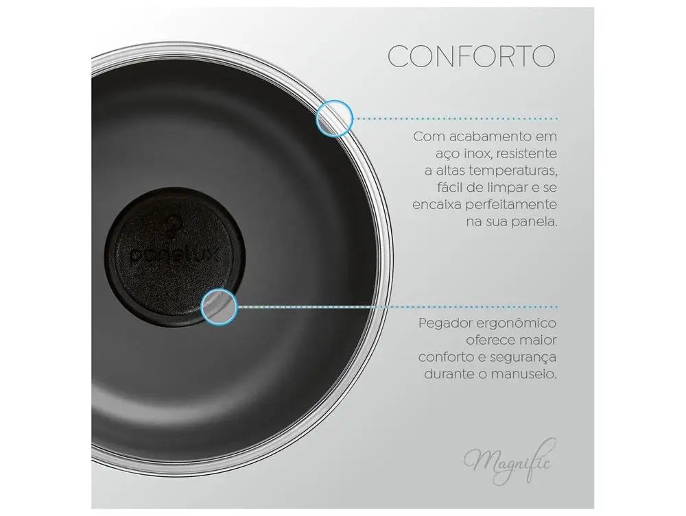 Frigideira Antiaderente Panelux de Alumínio Com Tampa Magnific Grafite 22cm