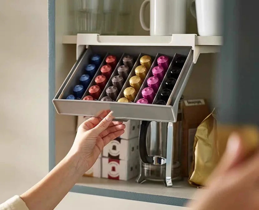 Capsule Coffee Tea Bag Storage Rack, Small Drawer Organizer Box, No Drilling Required, Space-Saving Storage Box