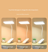 LED Clip-On Desk Lamp With Eye Care,360° Flexible,USB Rechargeable & Plug-in Dimmable LED Night Desk Lamp for Bedroom Study Read