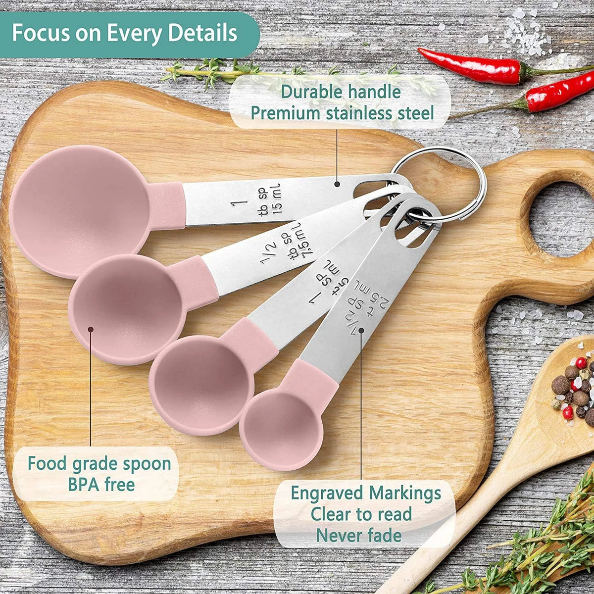 8pcs Measuring Cups & Spoons Set,Stackable Nesting Measure Cups with Stainless Steel Handle,Kitchen Gadgets for Cooking & Baking