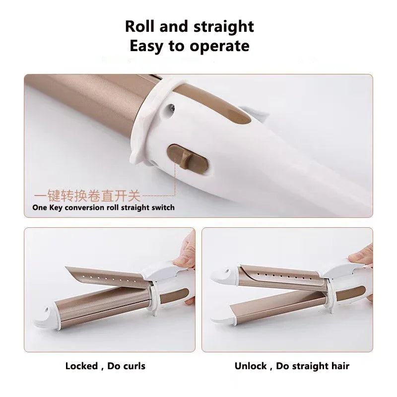Mini 2 in 1 Portable Dual Voltage Mini Professional Hair Straightener, Compact Design for Curls and Waves on Trips