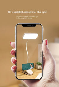 LED Clip-On Desk Lamp With Eye Care,360° Flexible,USB Rechargeable & Plug-in Dimmable LED Night Desk Lamp for Bedroom Study Read