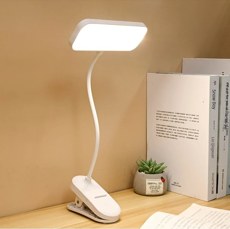 LED Clip-On Desk Lamp With Eye Care,360° Flexible,USB Rechargeable & Plug-in Dimmable LED Night Desk Lamp for Bedroom Study Read