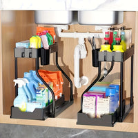 Space Saving 2 Tier Under Sink Organizer Pull Out Durable Storage Box For Kitchen Bathroom Large Capacity Drawer Organizer