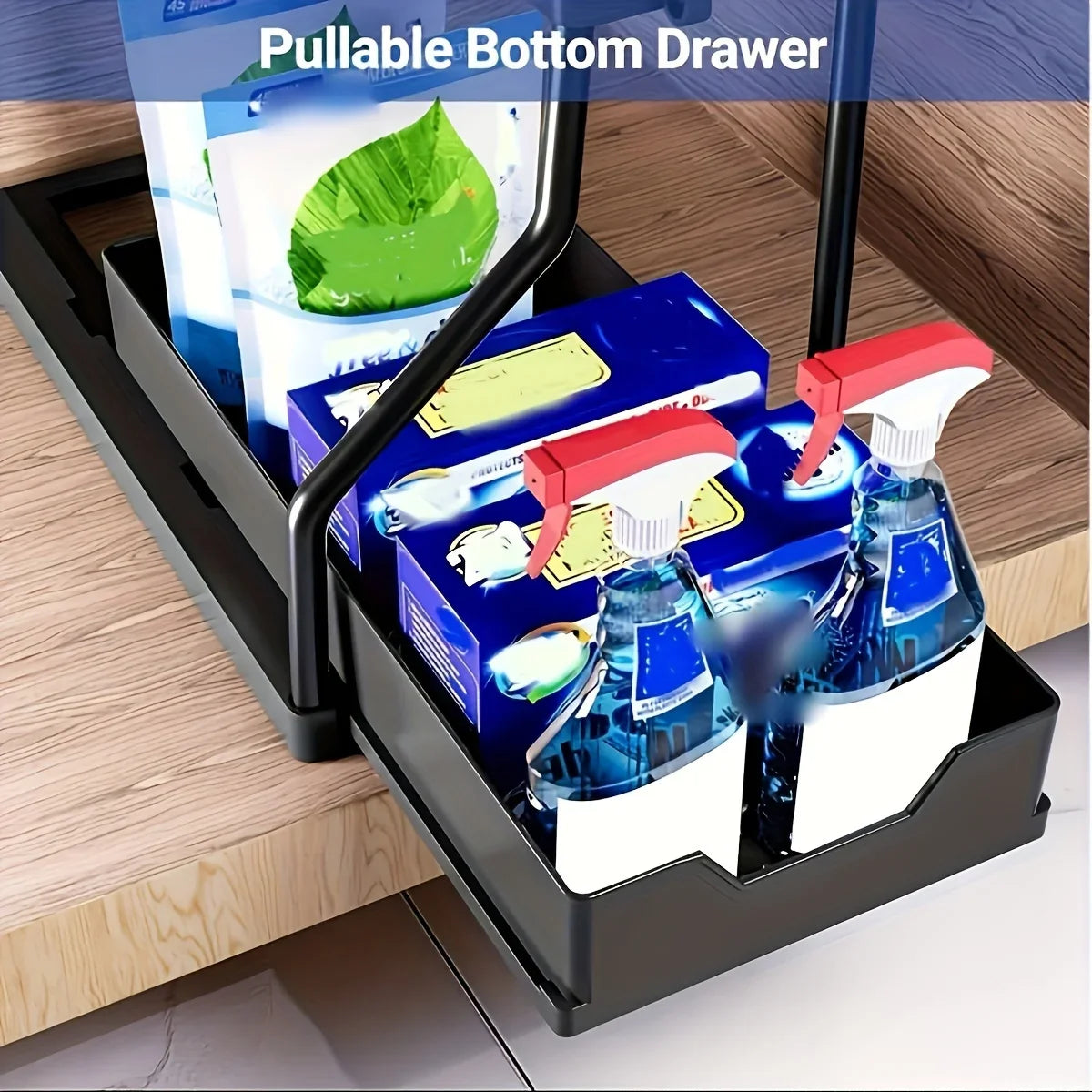 Space Saving 2 Tier Under Sink Organizer Pull Out Durable Storage Box For Kitchen Bathroom Large Capacity Drawer Organizer