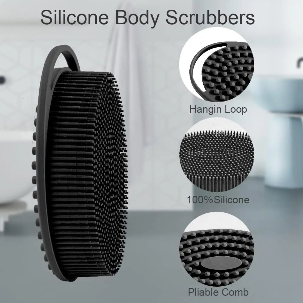Exfoliating Sponge Dead Body Scrubber Skin Head Washing Brush Comb Silicone Bristle Bath Brush Scalp Massager Bath Tool Hygienic