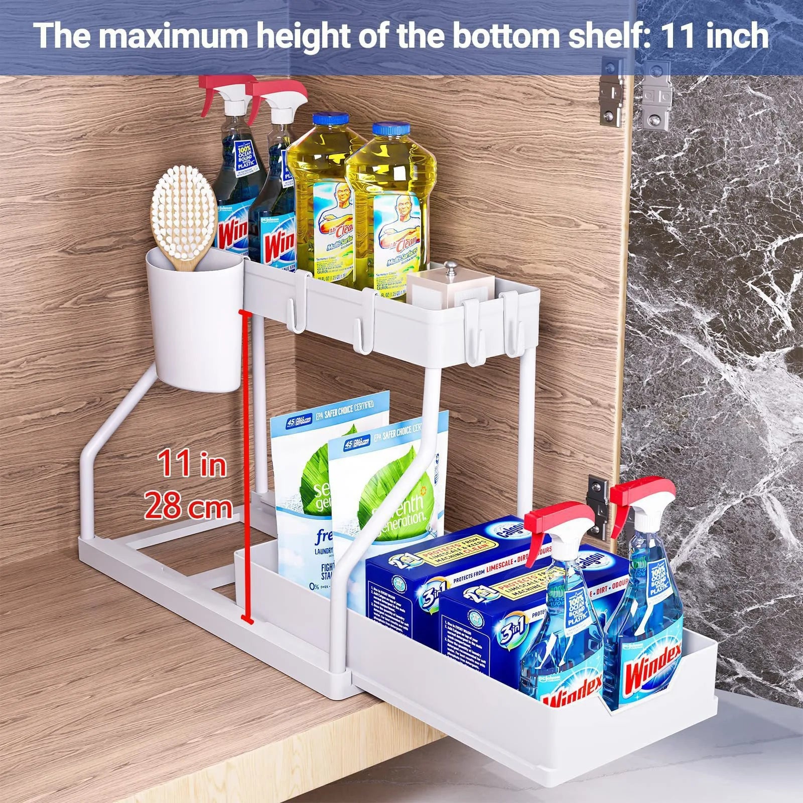 Space Saving 2 Tier Under Sink Organizer Pull Out Durable Storage Box For Kitchen Bathroom Large Capacity Drawer Organizer