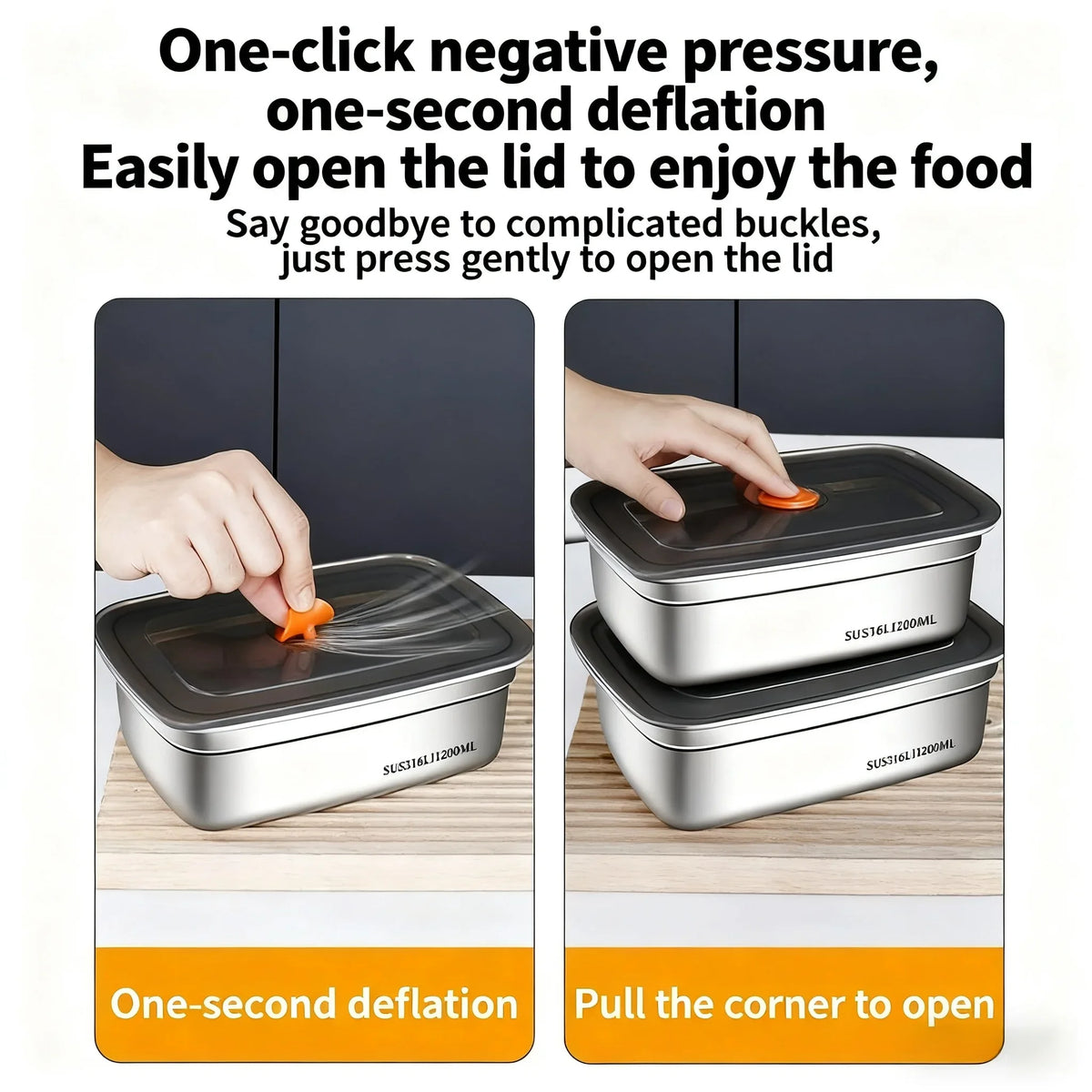 Large Capacity Stainless Steel Leak Proof Sealed Bento Box Microwave Safe for Camping Fridge Freezer Food Storage