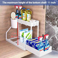 Space Saving 2 Tier Under Sink Organizer Pull Out Durable Storage Box For Kitchen Bathroom Large Capacity Drawer Organizer