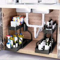 Space Saving 2 Tier Under Sink Organizer Pull Out Durable Storage Box For Kitchen Bathroom Large Capacity Drawer Organizer