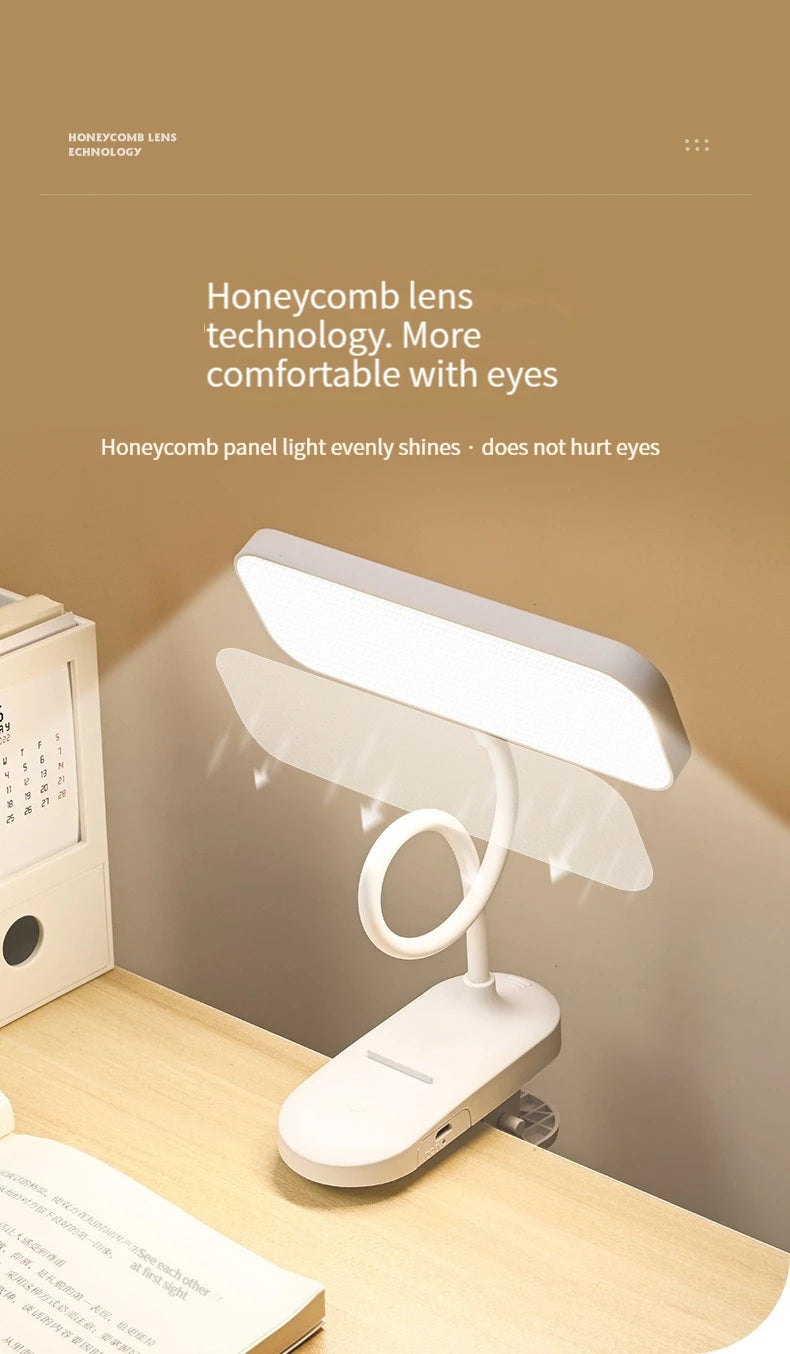 LED Clip-On Desk Lamp With Eye Care,360° Flexible,USB Rechargeable & Plug-in Dimmable LED Night Desk Lamp for Bedroom Study Read