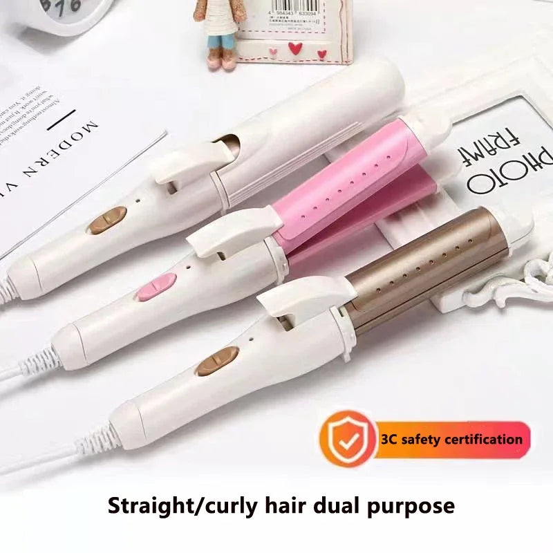 Mini 2 in 1 Portable Dual Voltage Mini Professional Hair Straightener, Compact Design for Curls and Waves on Trips