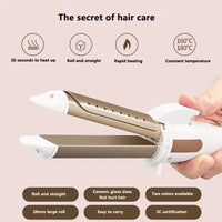 Mini 2 in 1 Portable Dual Voltage Mini Professional Hair Straightener, Compact Design for Curls and Waves on Trips