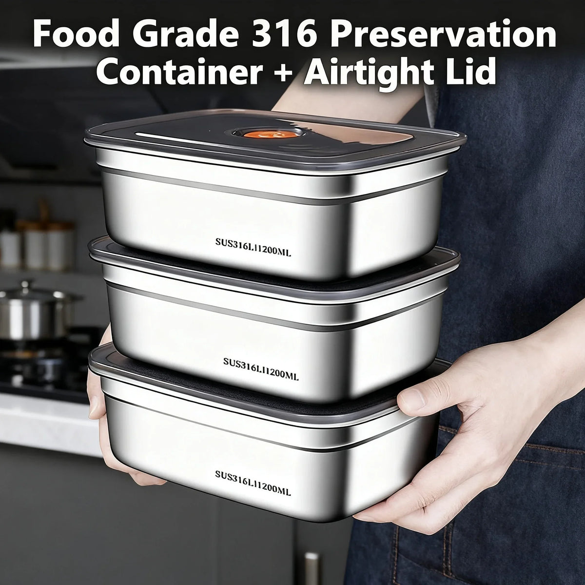 Large Capacity Stainless Steel Leak Proof Sealed Bento Box Microwave Safe for Camping Fridge Freezer Food Storage