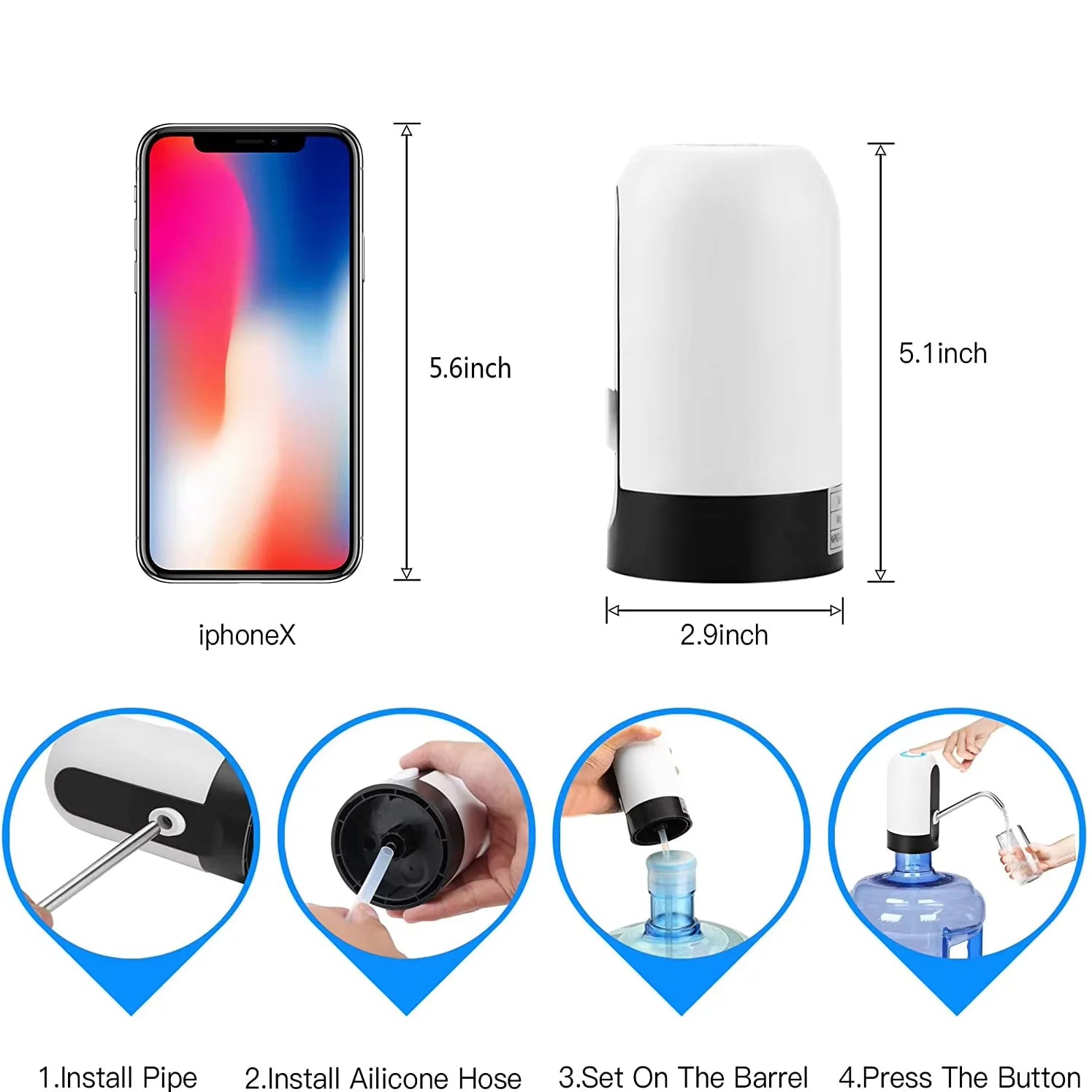 Bomba Elétrica para Galão de Água Recarregável USB